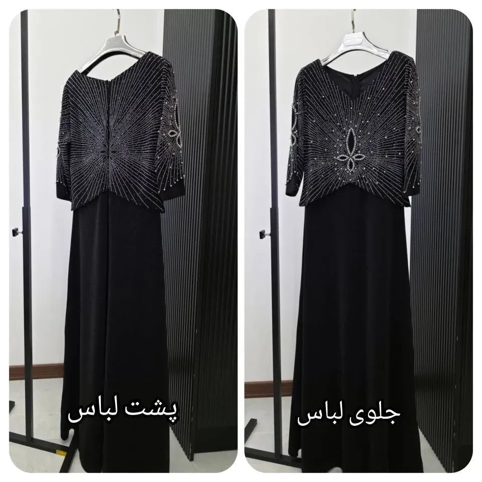 پیراهن مجلسی زنانه مدل نفس جنس کرپ لمه مشکی با خرجکار نگین و مروارید سایز 38 تا 60
