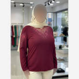 شومیز مجلسی زنانه مدل مهگل گیپوری نگین دار جنس ویسکوز فری سایز 38 تا 50