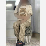 ست تیشرت و شلوار زنانه مدل نسترن جنس پنبه گلکسی رنگ نسکافه ای فری سایز 38 تا 46