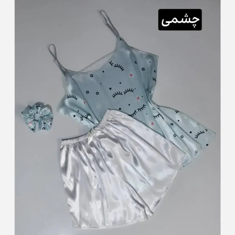 ست خواب زنانه ساتن الیکس ابریشم طرحدار به همراه اسکرانچی فری سایز
