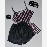 ست خواب زنانه ساتن الیکس ابریشم طرحدار به همراه اسکرانچی فری سایز