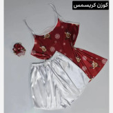 ست خواب زنانه ساتن الیکس ابریشم طرحدار به همراه اسکرانچی فری سایز