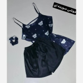 ست خواب زنانه ساتن الیکس ابریشم طرحدار به همراه اسکرانچی فری سایز