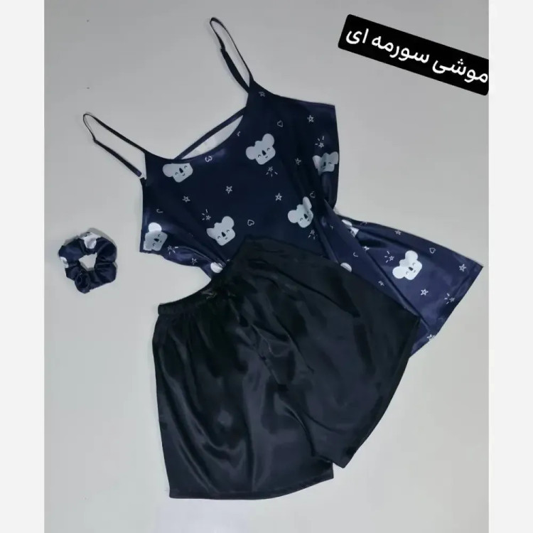 ست خواب زنانه ساتن الیکس ابریشم طرحدار به همراه اسکرانچی فری سایز