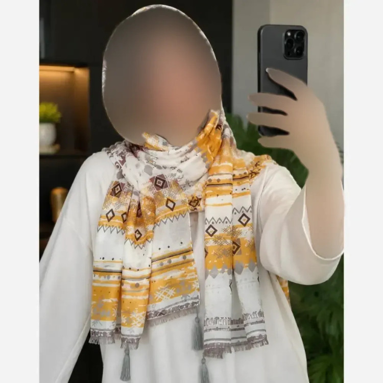 شال نخی منگولهدار قواره بزرگ 190 در 70 سانتیمتر