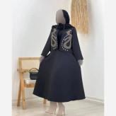 کت و دامن زنانه یارا جنس مازراتی رنگ مشکی فری سایز گلدوزی شده