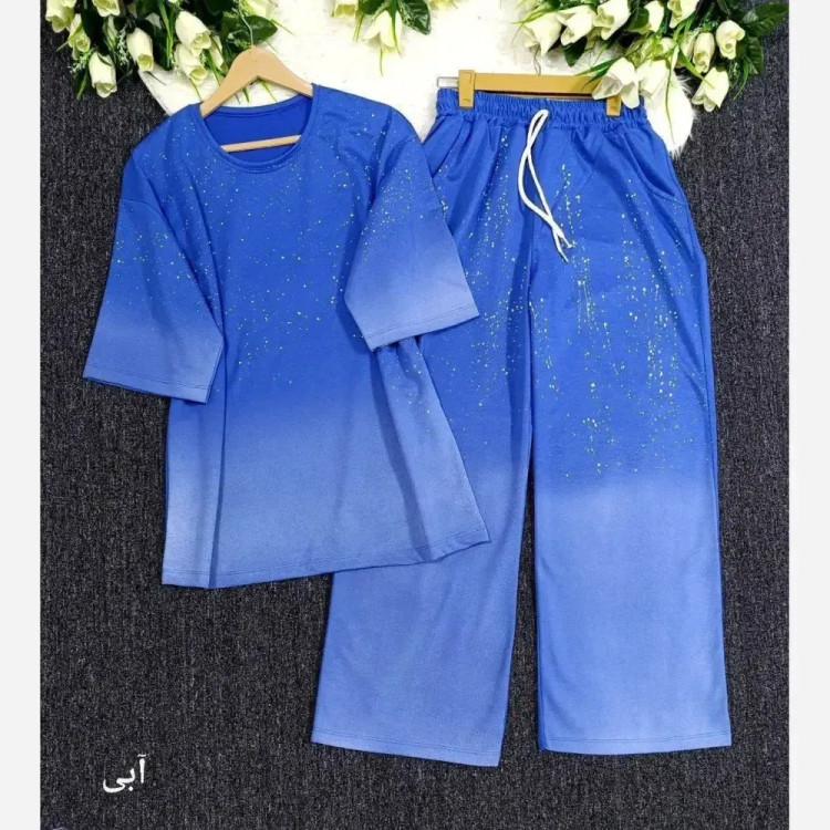 ست تیشرت و شلوار زنانه مدل کهکشان جنس گلکسی نخ پنبه فری سایز 38 تا 48