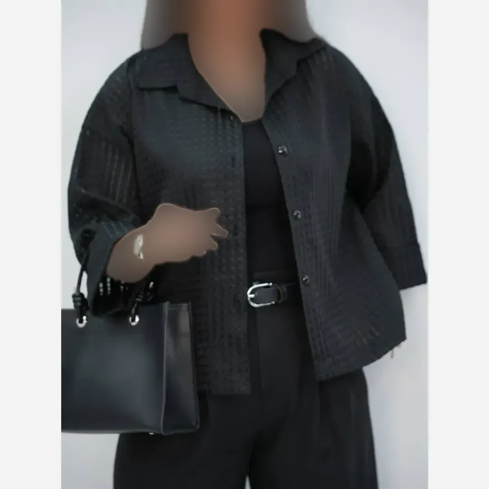 شومیز باکسی حصیری زنانه جنس ژاکارد ابریشم فری سایز 36 تا 46