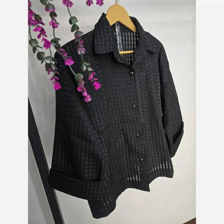 شومیز باکسی حصیری زنانه جنس ژاکارد ابریشم فری سایز 36 تا 46