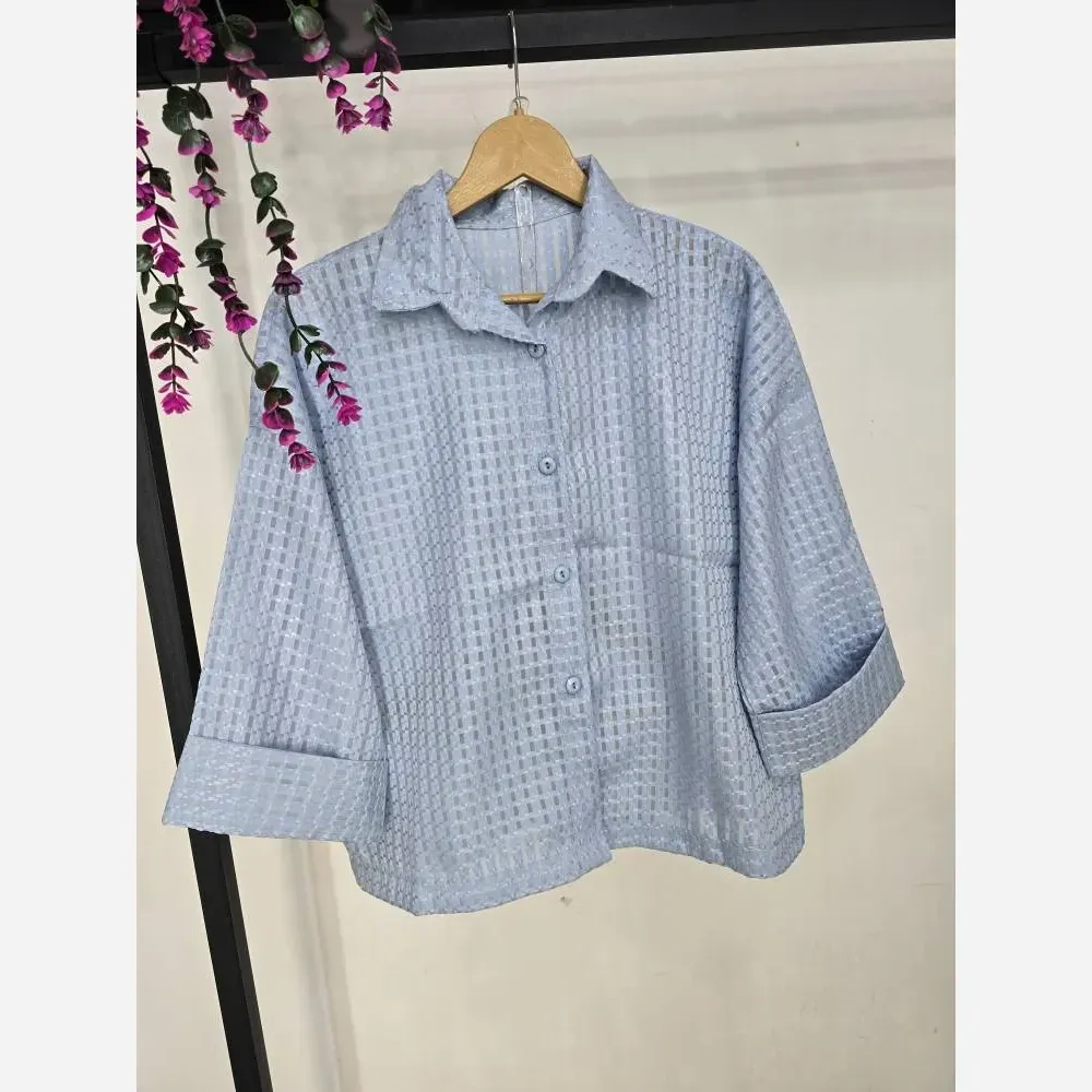 شومیز باکسی حصیری زنانه جنس ژاکارد ابریشم فری سایز 36 تا 46