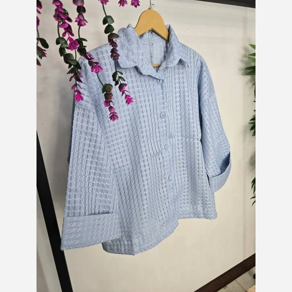 شومیز باکسی حصیری زنانه جنس ژاکارد ابریشم فری سایز 36 تا 46