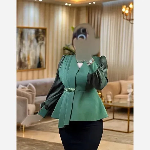کت زنانه مجلسی پارچه مازراتی با آستین ارگانزا و مروارید دوزی شده