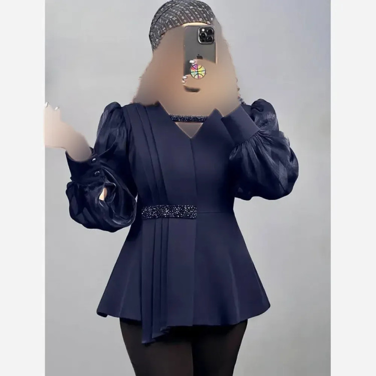کت زنانه مجلسی پارچه مازراتی با آستین ارگانزا و مروارید دوزی شده
