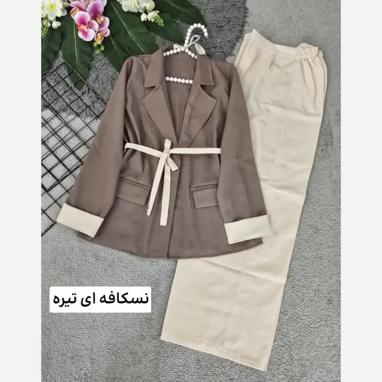 کت و شلوار زنانه مدل تندیس جنس لنین نچرال فری سایز 36 تا 46