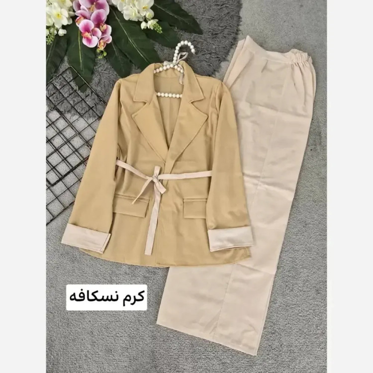 کت و شلوار زنانه مدل تندیس جنس لنین نچرال فری سایز 36 تا 46