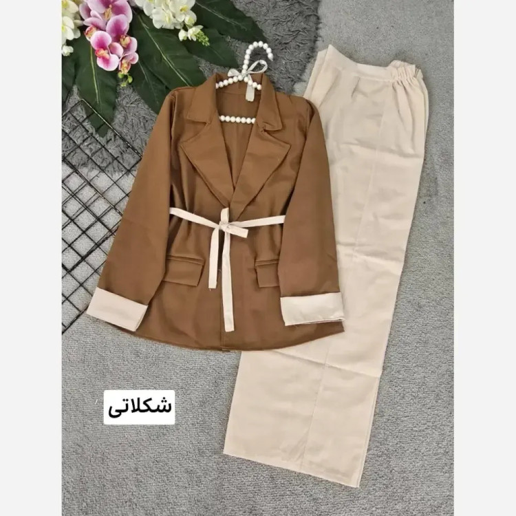 کت و شلوار زنانه مدل تندیس جنس لنین نچرال فری سایز 36 تا 46