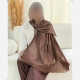 شال پلیسه لمه دار دور ریش زنانه ابعاد 75 در 175 سانتی متر