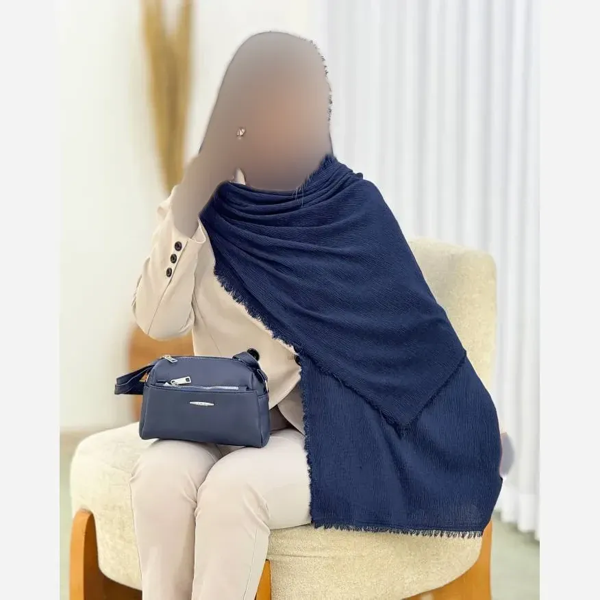 شال پلیسه لمه دار دور ریش زنانه ابعاد 75 در 175 سانتی متر