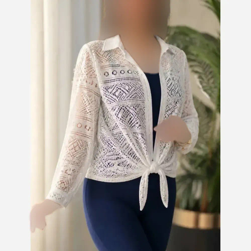 شومیز زنانه گره ای مجلسی جنس دانتل گیپور گرم بالا فری سایز 36 تا 46