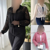 شومیز زنانه گره ای مجلسی جنس دانتل گیپور گرم بالا فری سایز 36 تا 46