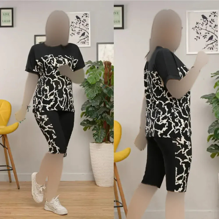 ست تیشرت و شلوارک زنانه طرح رعدوبرق جنس فلامنت فری سایز 38 تا 50