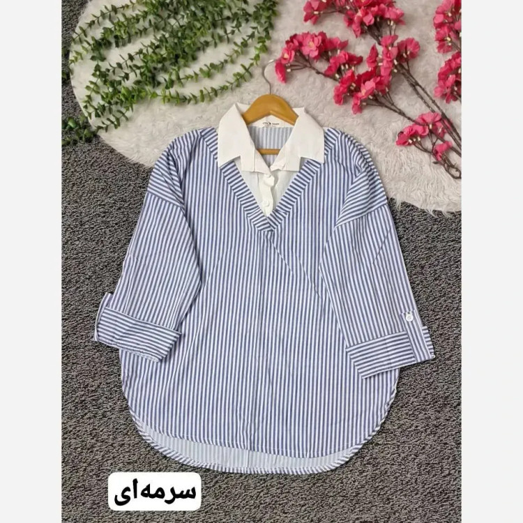 شومیز راه راه نخی زنانه مدل فرانک فری سایز 38 تا 48