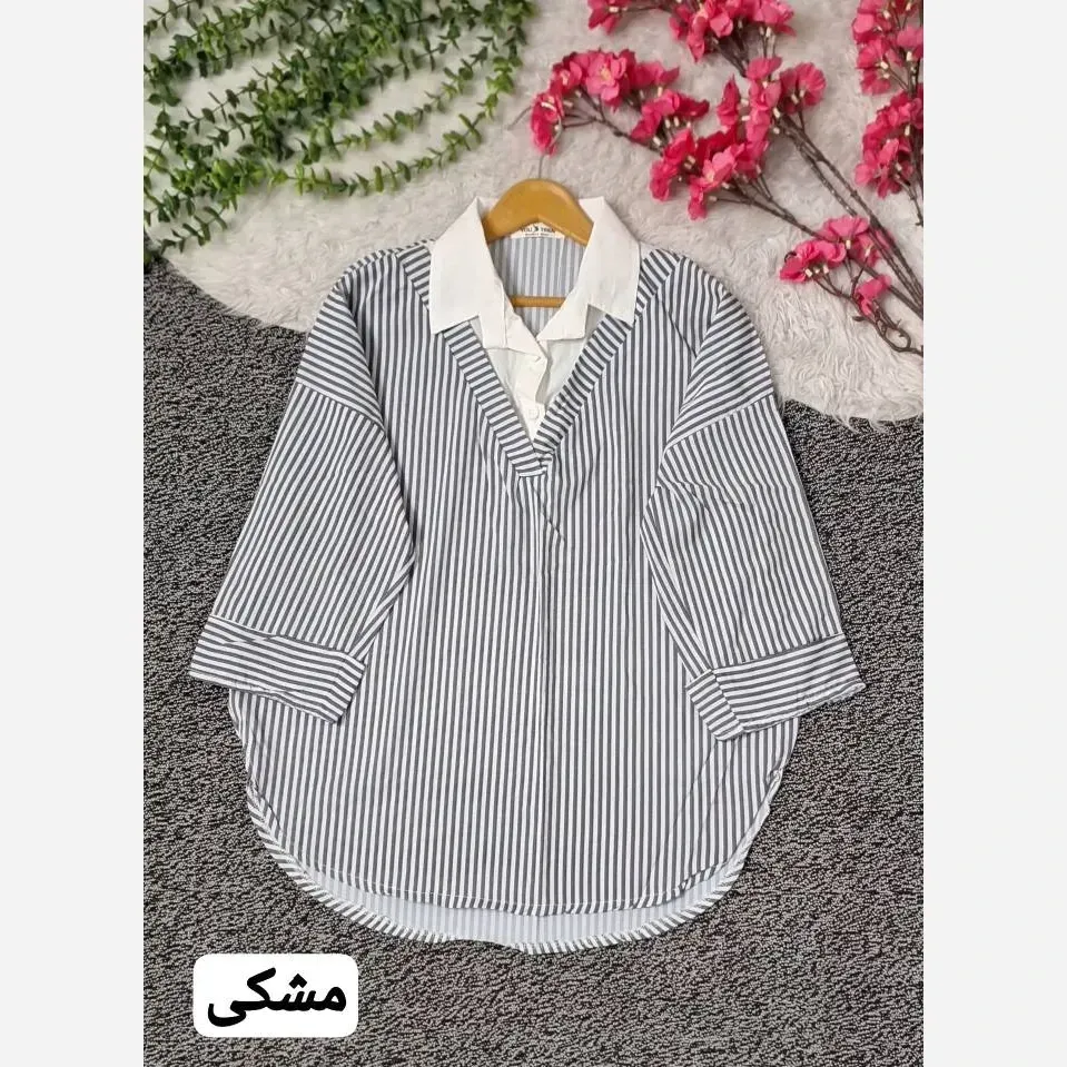 شومیز زنانه راه راه نخی یقه دار فری سایز 38 تا 48
