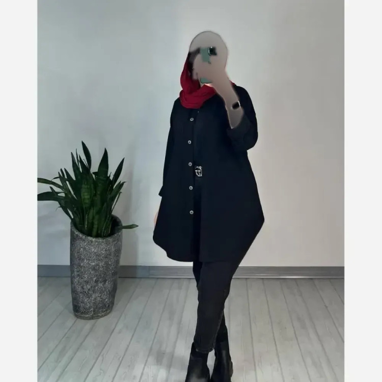 مانتو زنانه مدل گلوریا جنس الیاف طبیعی پنبهای فری سایز رنگ مشکی