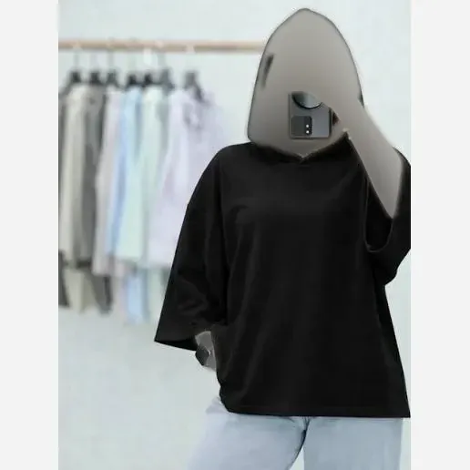 تیشرت کلاهدار ساده نخ پنبه فری سایز زنانه