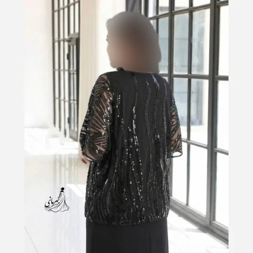 پیراهن ماکسی زنانه سایز بزرگ مدل پریا جنس کرپ و حریر پولکدوزی مشکی سایز 48 تا 56