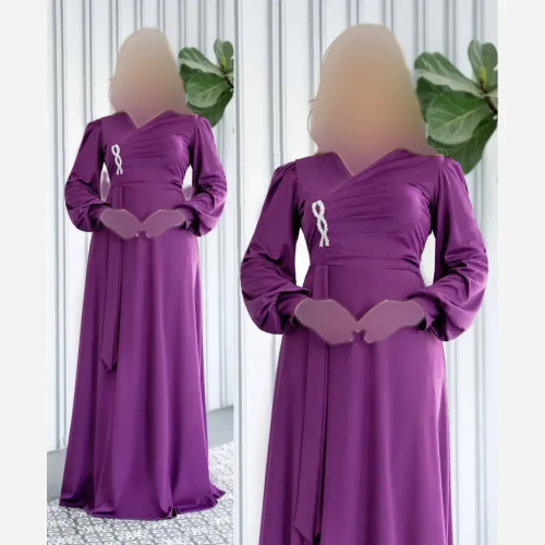 پیراهن زنانه مدل دیبارخ جنس غواصی رنگ بنفش قد 160