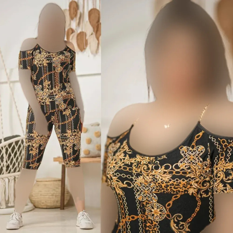 ست تاپ و شلوارک زنانه مدل زنجیری جنس فلامنت الیزه فول کش فری سایز 36 تا 46