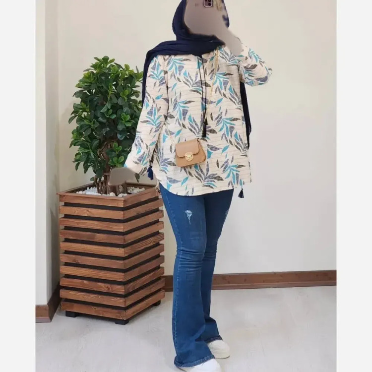 تونیک زنانه مدل کامیشا جنس کاملس فری سایز رنگ آبی خاکی و سبز خاکی
