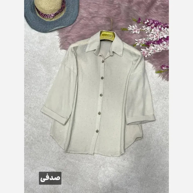 شومیز زنانه مدل نانسی جنس شانتون صوفیا نگینکاری شده فری سایز 38 تا 46