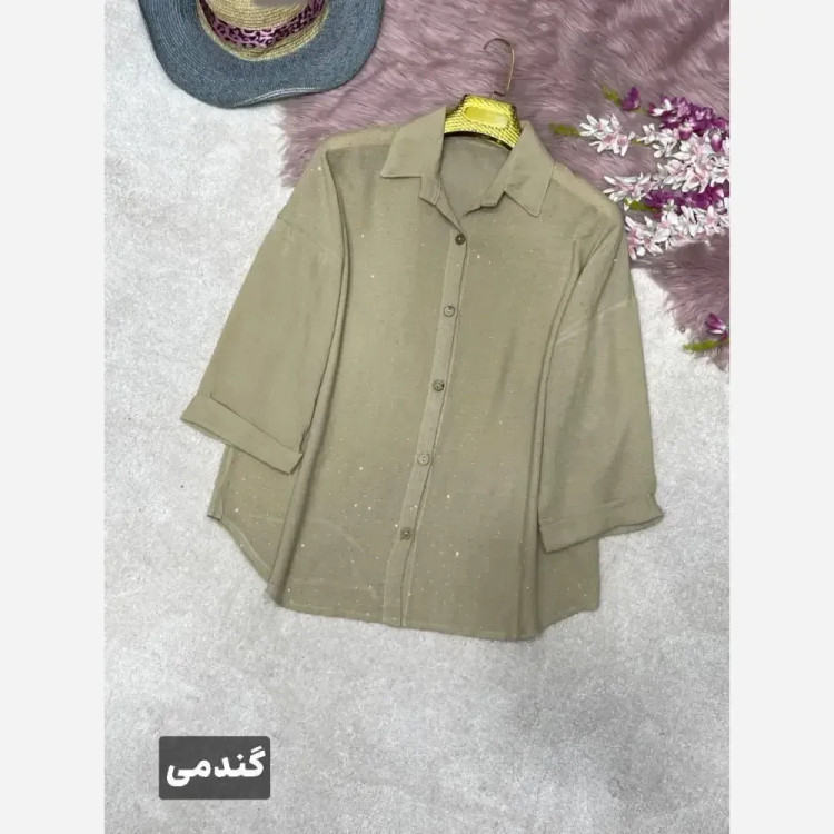 شومیز زنانه مدل نانسی جنس شانتون صوفیا نگینکاری شده فری سایز 38 تا 46