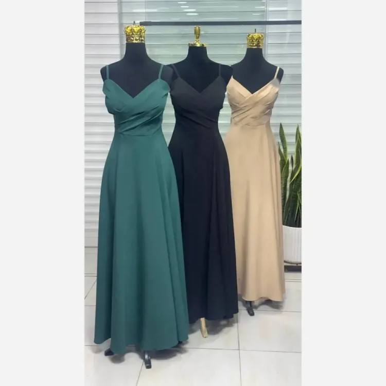 پیراهن مجلسی زنانه مدل سارا جنس مازاراتی با کاپ سینه و بند تنظیم پشت