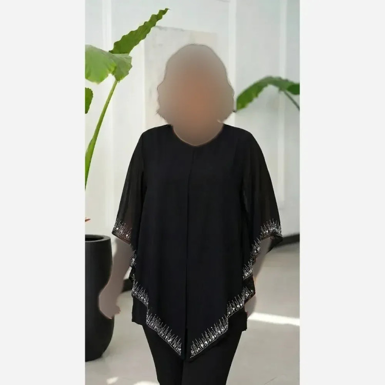 شومیز زنانه مدل لیندا سایز بزرگ 42 تا 54 جنس کرپ حریر و بوگاتی کشی نگیندار