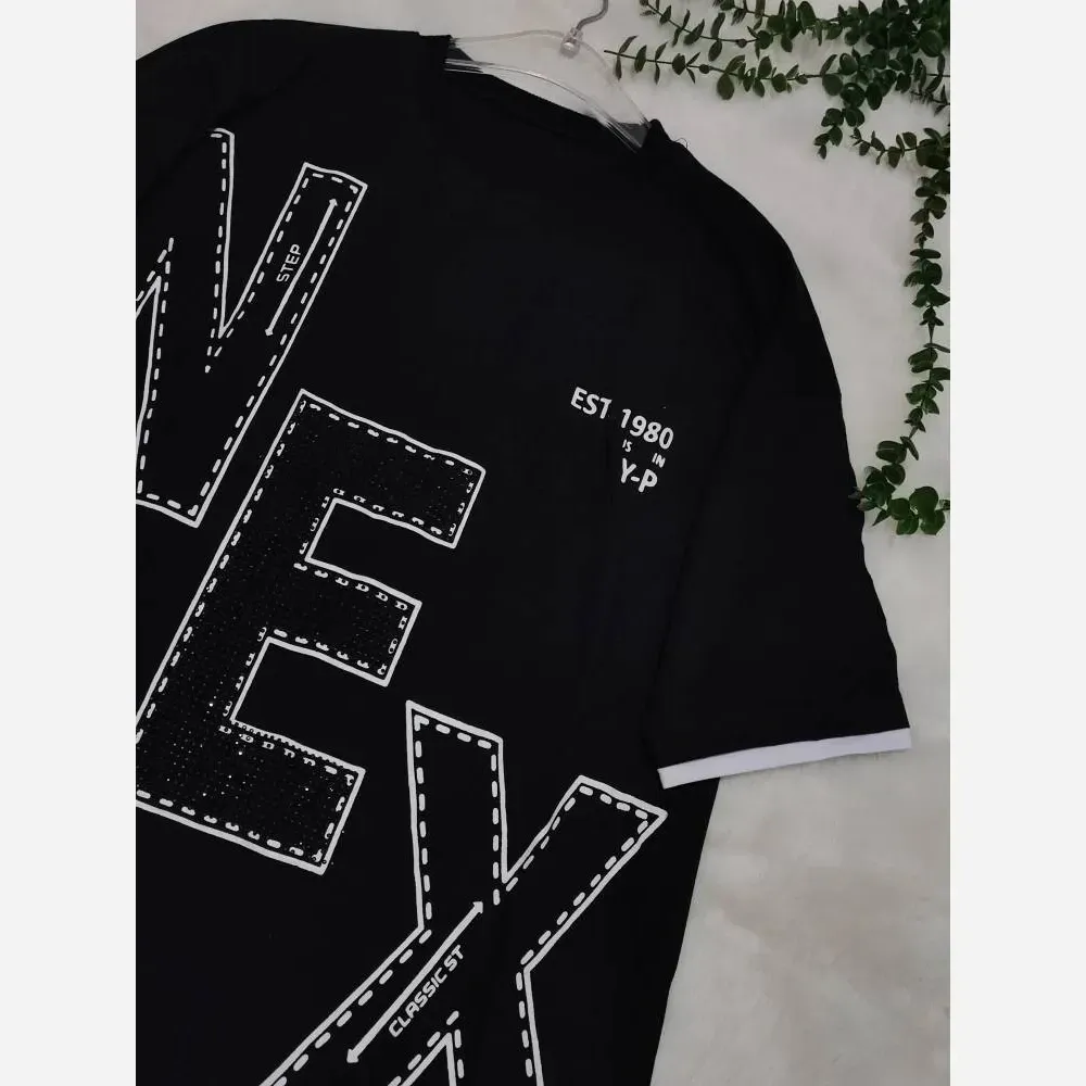 تیشرت لش NEX مشکی با جنس نخ پنبه باکیفیت و طراحی اسپرت سایز فری تا 48