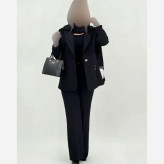 کت و شلوار زنانه کرپ مازراتی جلو چاک رنگ مشکی