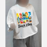 تیشرت باکسی زنانه طرح beach vibes جنس پنبه سوپرنخ فری سایز