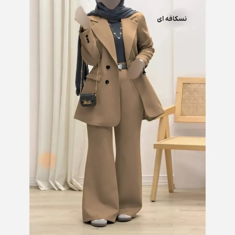 کت شلوار زنانه مدل ساغر جنس کرپ مازراتی کجراه سایز 40 تا 50