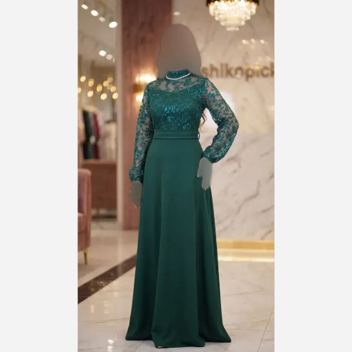 پیراهن مجلسی زنانه مدل نیلو جنس تور آستردار رنگ مشکی قد 135