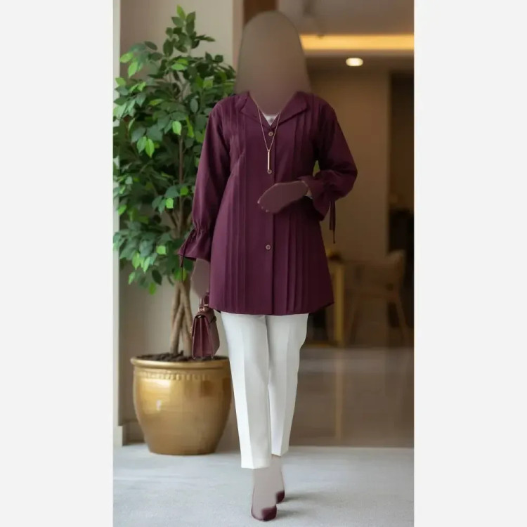 مانتو داکرون آستین شیپوری بنددار چهار پیله زنانه