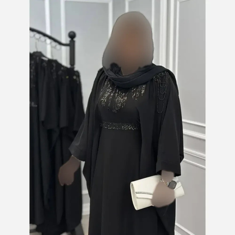 عبایی زنانه مدل مه لقا جنس الیزه مشکی فری سایز 38 تا 52