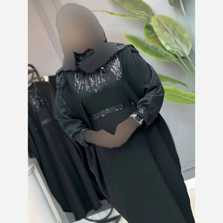 عبایی زنانه مدل مه لقا جنس الیزه مشکی فری سایز 38 تا 52