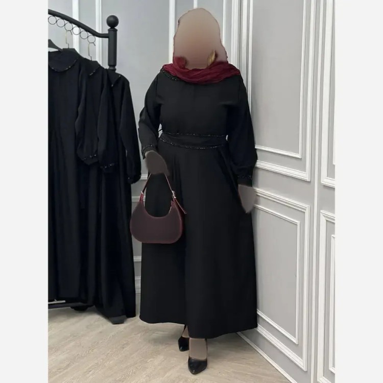 پیراهن مجلسی زنانه مدل سوگلی جنس مازراتی با خرجکار کریستال رنگ مشکی فری سایز 38 تا 46