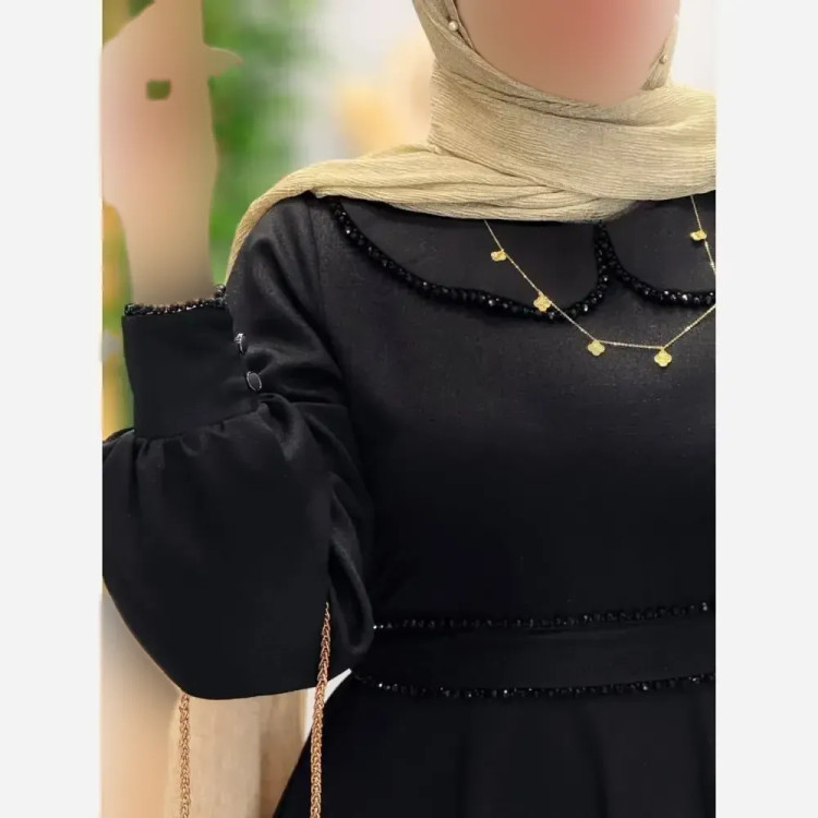 پیراهن مجلسی زنانه مدل سوگلی جنس مازراتی با خرجکار کریستال رنگ مشکی فری سایز 38 تا 46