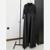 پیراهن مجلسی زنانه بیگ سایز مدل پناه جنس ساتن و گیپور پولک دوزی رنگ مشکی سایز 50 تا 60