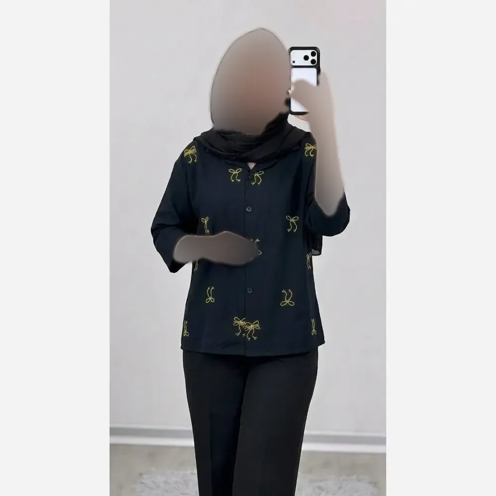 شومیز مجلسی زنانه نگین دار جنس بزایاق فری سایز