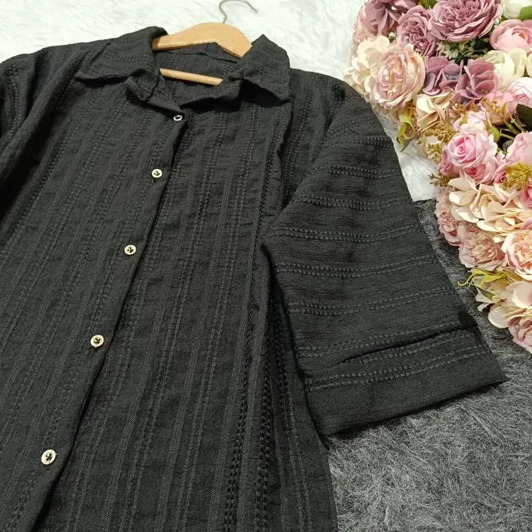 شومیز مانتویی زنانه جنس کوک دوزی رنگ مشکی فری سایز